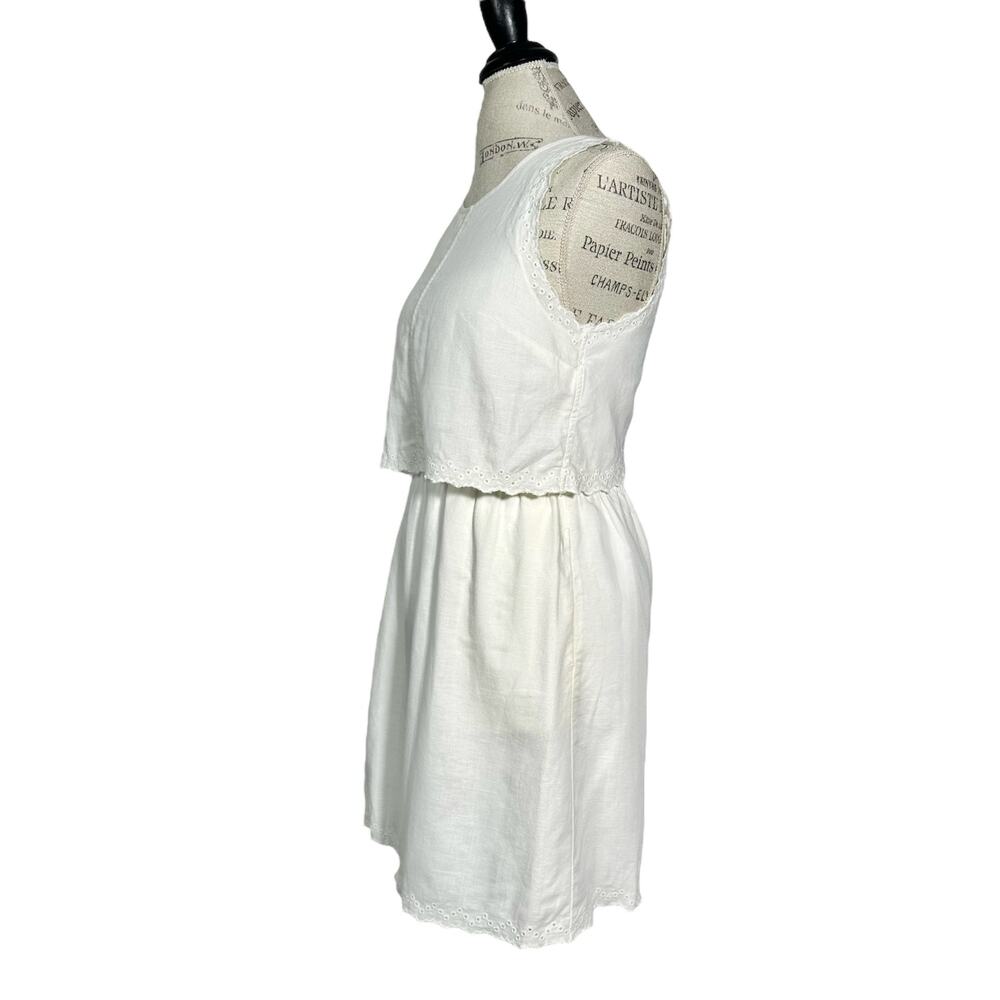 Madewell | Women | White Linen Blend Crossback Eyelet Spring Mini Dress | Size 2 - Picture 4 of 14